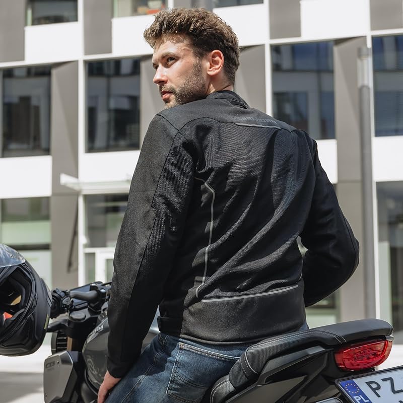 Wave Veste de moto pour homme | Textile | Empiècements d'aération en maille | Protections coudes et épaules niveau 2 | Poche de protection dorsale | Tailles jusqu'à 10XL, Noir, M — photo 3 sur 7