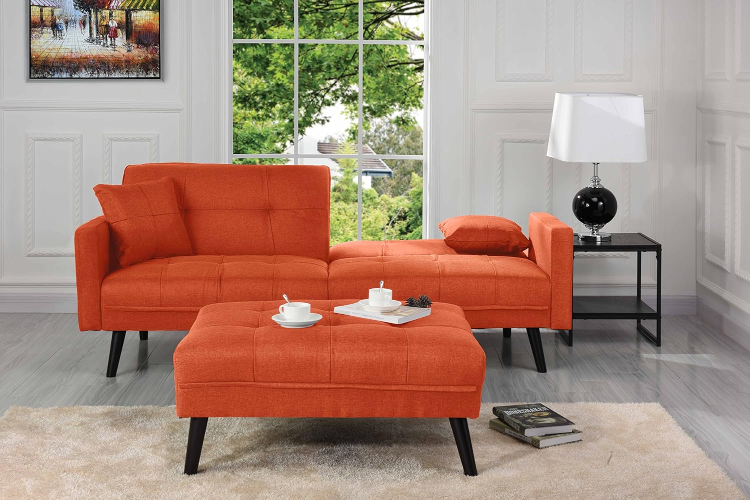 Amazon Com Sofamania Mid Century Modern Linen Fabric Futon Small
