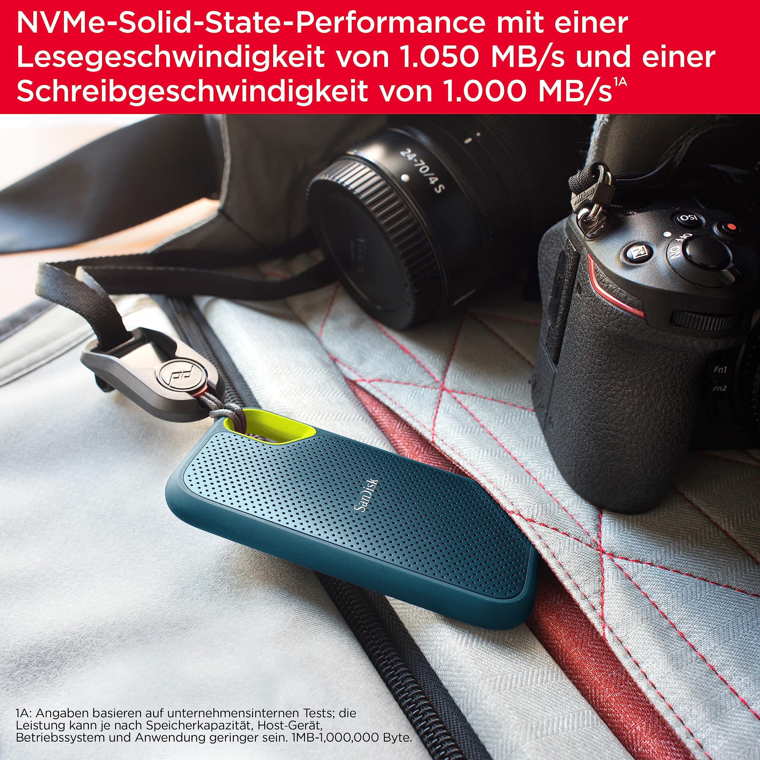 SANDISK Extreme Portable SSD 1TB (up to 1050 MB/s read, 1,000MB/s write, USB-C, NVMe Solid State Performance, IP65 rated for dust and water resistance, Updated Firmware) Monterey 5