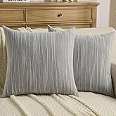FUTEI Dyeing Grey Chenille Throw Pillow Covers 18x18 Inch Set of 2,Soft Line Textured Cushion Cases,Modern Home Decor for Couch Living Room