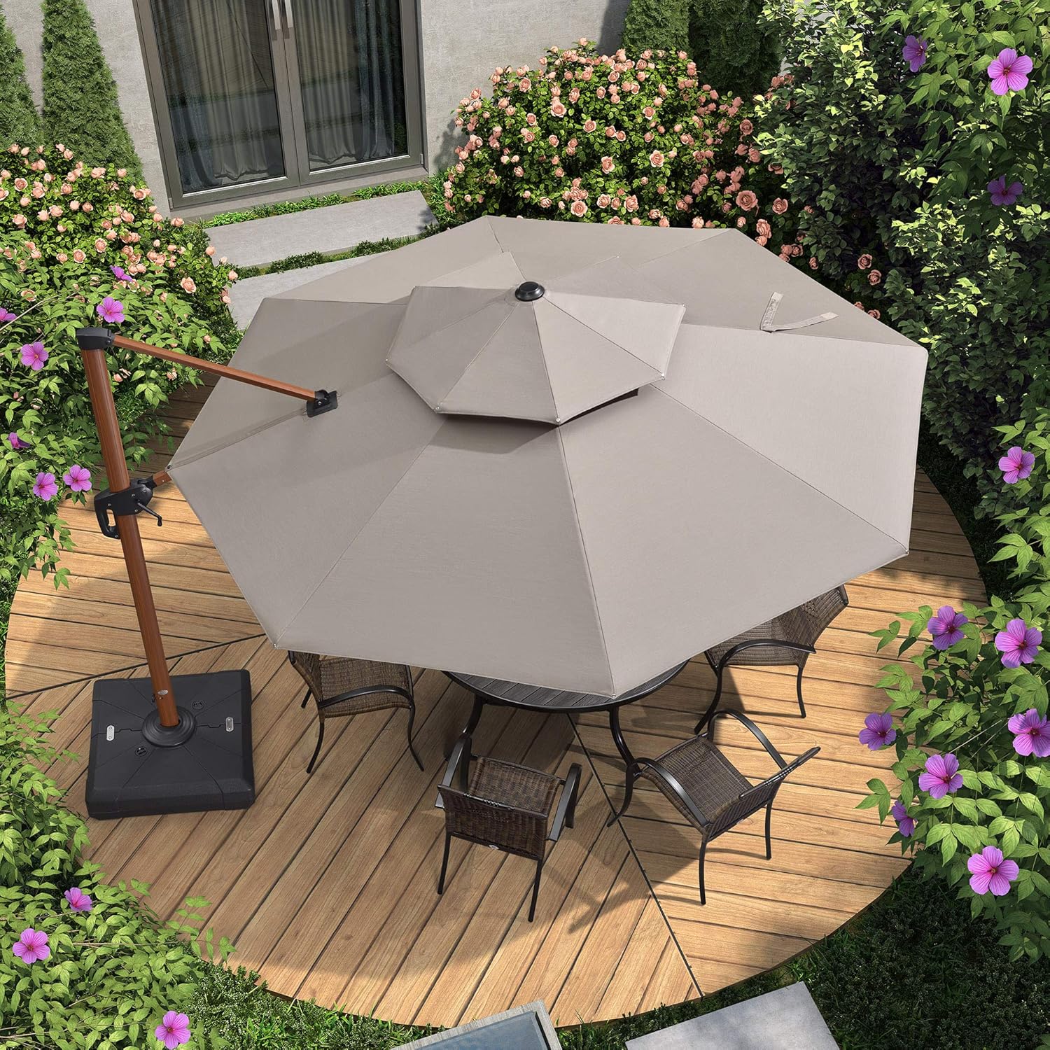 Purple Leaf 11 Feet Double Top Deluxe Sunbrella Wood Pattern Round Patio Umbrella Offset Hanging Umbrella Cantilever Umbrella Outdoor Market Umbrella Garden Umbrella Grey Amazon In Garden Outdoors