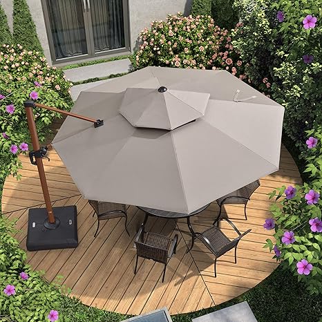 Purple Leaf 11 Feet Double Top Deluxe Sunbrella Wood Pattern Round Patio Umbrella Offset Hanging Umbrella Cantilever Umbrella Outdoor Market Umbrella Garden Umbrella Grey Amazon In Garden Outdoors