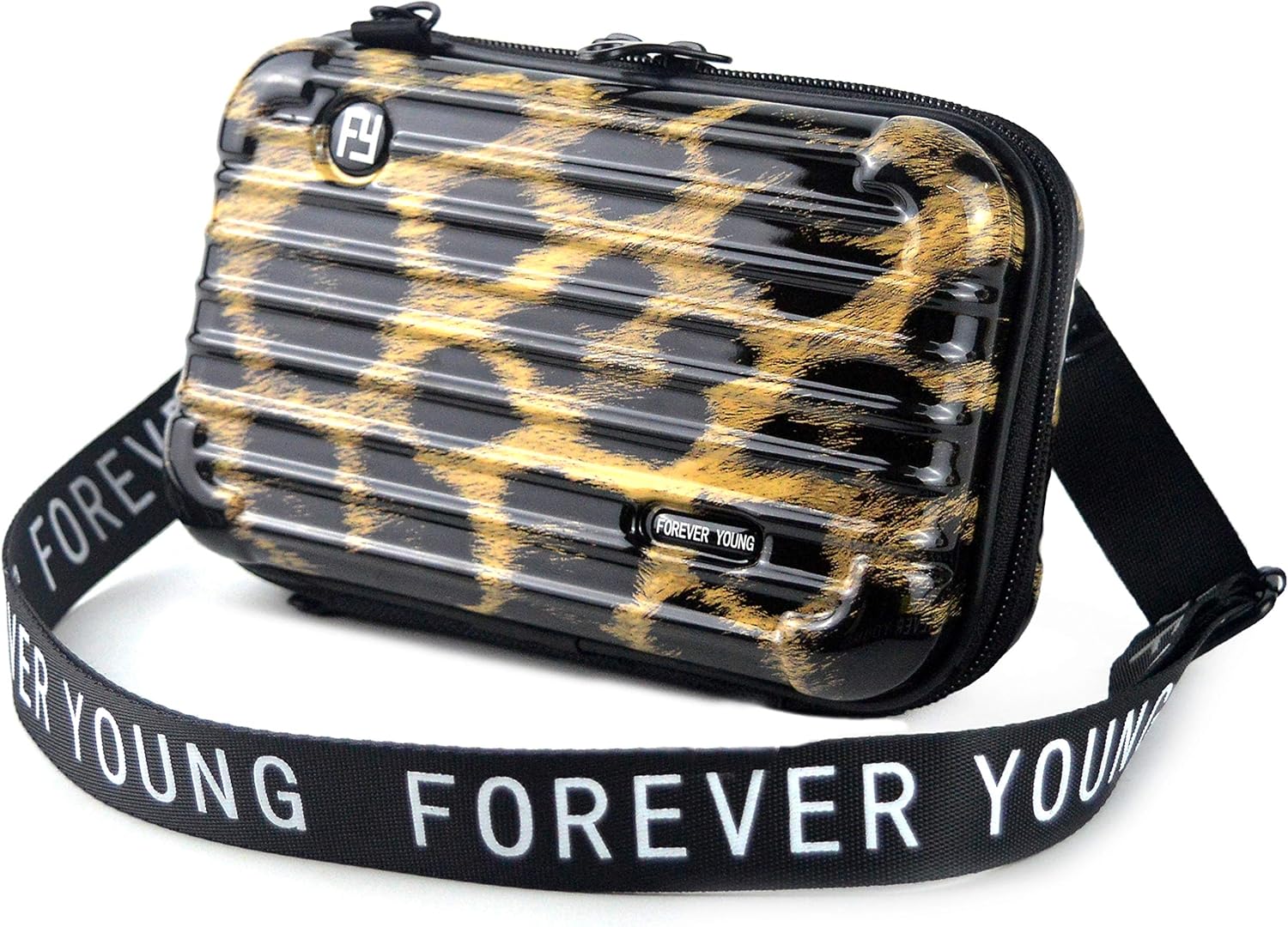 Mn&Sue Fashion Designer Mini Hard Suitcase Wristlet Crossbody Handbag for Women Storage Box Cosmetic Case (Leopard)