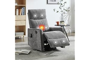 EZZUP Manual Swivel Rocker Recliner Chair for Adults, Overstuffed Reclining Glider Chair for Nursing with Vibration Massage & Heat, Living Room Rocking Recliner 2-Stage backrest, Chenille Fabric Dark Gray