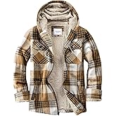 Veusna Men's Zip Up Flannel Shirt Jacket Fleece Lined Long Sleeve Plaid Coat Heavyweight Hoodie with Hood