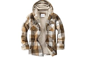 Veusna Men's Zip Up Flannel Shirt Jacket Fleece Lined Long Sleeve Plaid Coat Heavyweight Hoodie with Hood