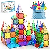 PicassoTiles 100 Piece Set 100pcs Magnet Building Tiles Clear Magnetic 3D Blocks Construction Playboards, Creativity Beyond I