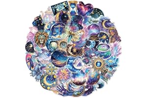 Lot de 50 autocollants fantaisie punk galaxie - Esthétiques transparents et imperméables avec papillons, cristaux, étoiles et