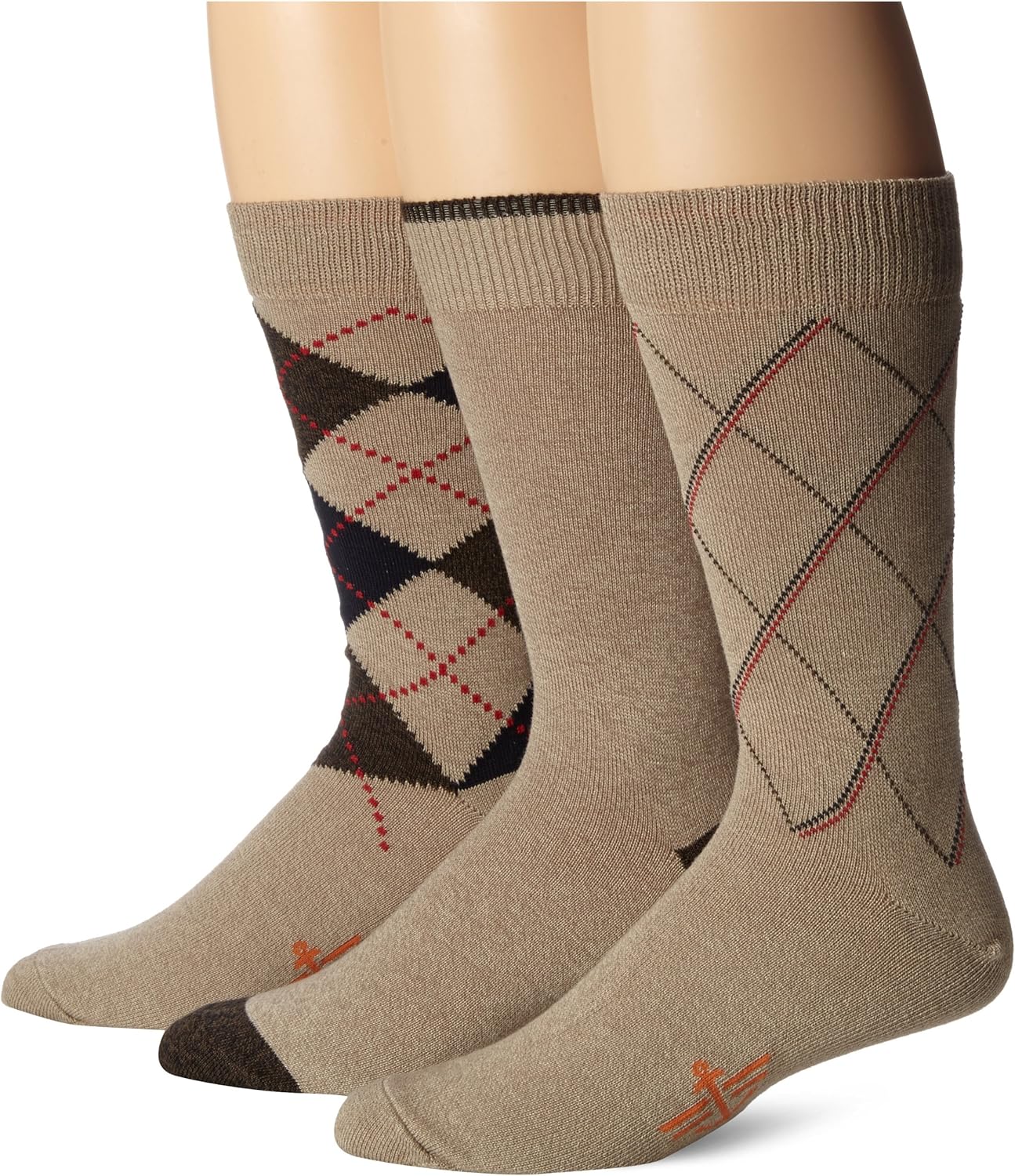Dockers Men's 3 Pairs Metro Argyle Crew Sock, Khaki, Shoe Size 612 at