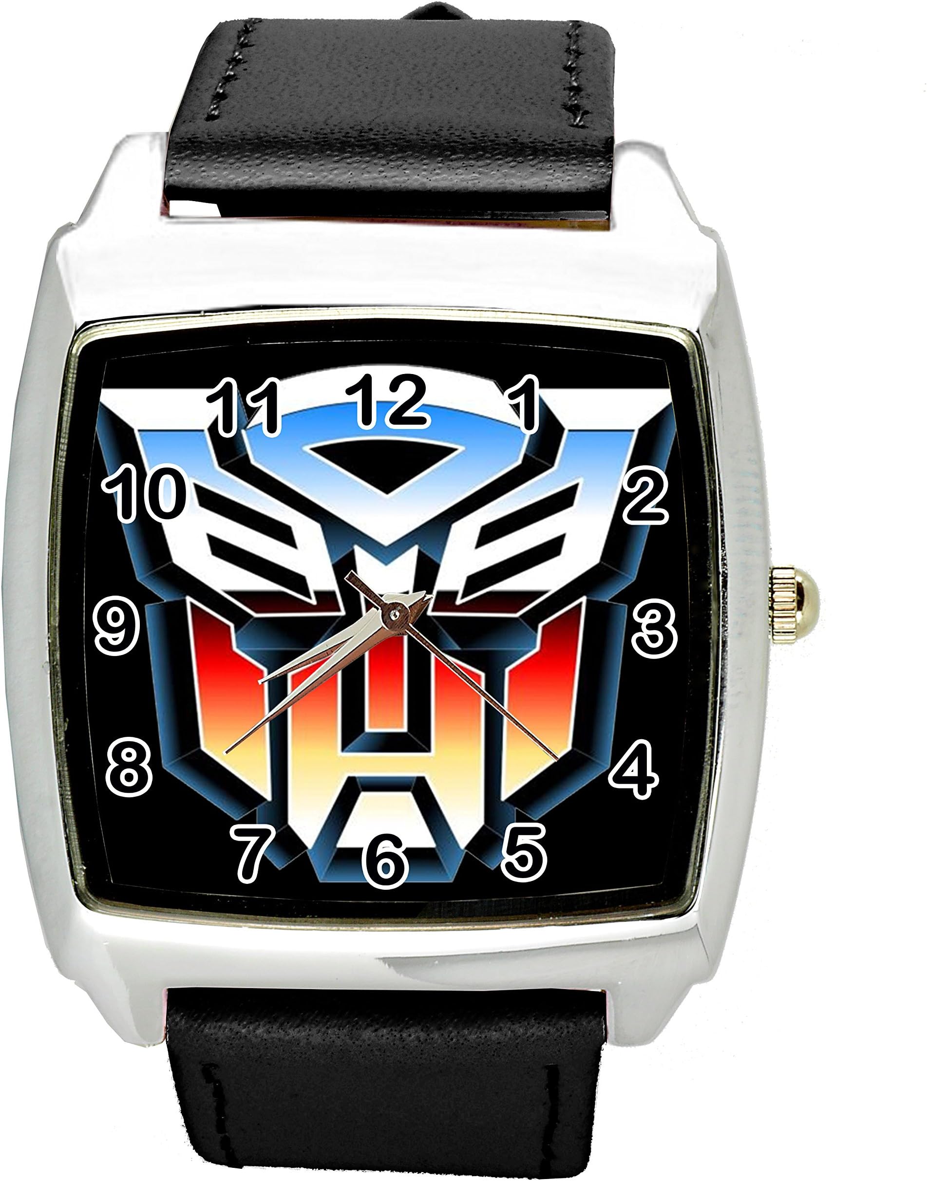 Transformers Quartz Square Watch Black Real Leather Band E2