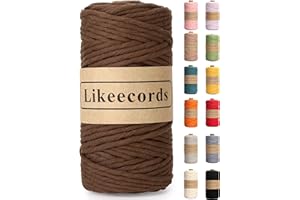Likeecords 4mm Single Strand Macrame Cord 80m Colored Macrame Rope, Cotton Rope Macrame Yarn, Colorful Cotton Craft Cord Wall Hangings, Plant Hangers, crafts (Brown)