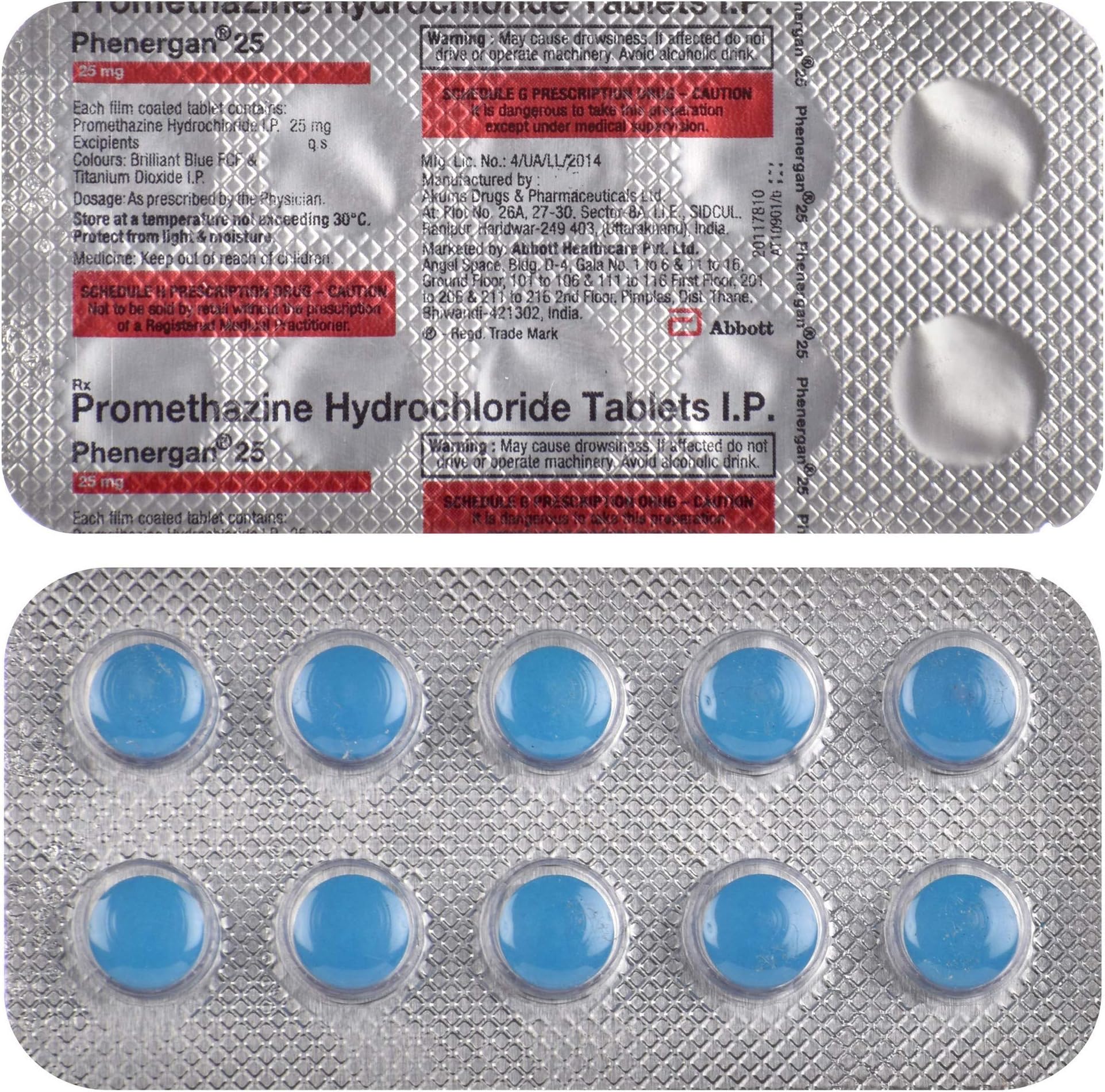 Phenergan 25 - Blister Pack of 10 Tablets