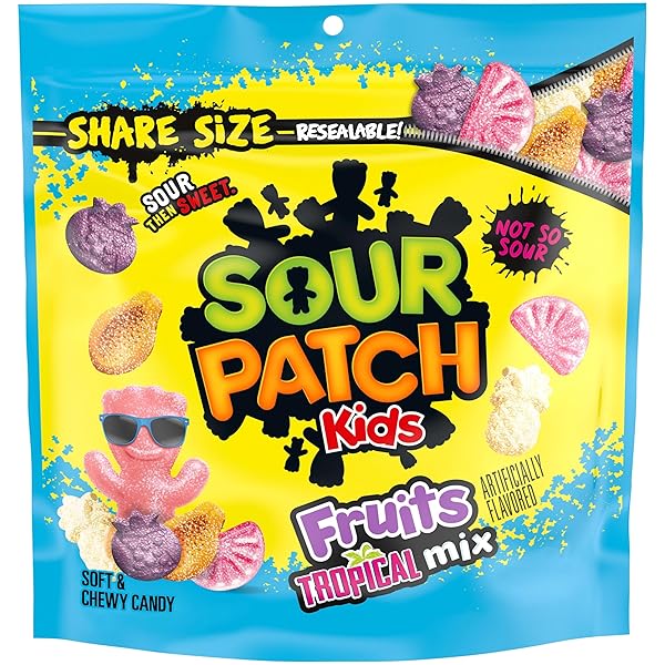 SOUR PATCH KIDS FRUITS TROPICAL MIX SOFT & CHEWY CANDY, SHARE SIZE, 11.11 OZ