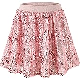 Rolanko Girls Sequin Skirt Elastic Waist Glitter Sparkly Skort with Lining Twirling Shiny Skirts for Kids Dance Party 5-12Y