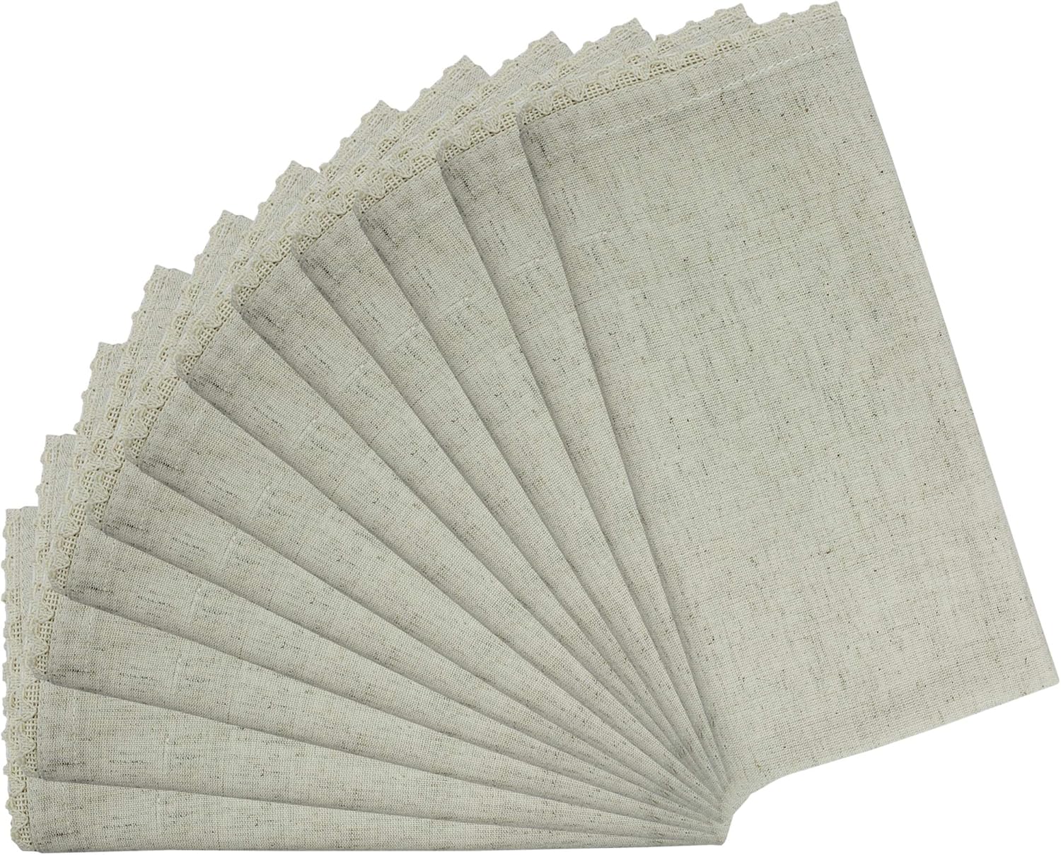 COTTON CRAFT - 12 Pack Oversized Flax with Lace Dinner Napkins - 20x20 Natural, Tailored with Mitered Corners and a Generous Hem, Napkins are 38% Larger Than Standard Size Napkins: Home & Kitchen