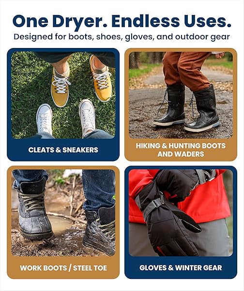 UPGRADED BOOT DRYER FOR WORK BOOTS WITH OZONE DEODORIZER – FAST DRYING COMPACT EASY-TO-USE SHOE WARMER ADJUSTABLE TUBE DESIGN – FAST DRYING SHOES DRYERS FOR SNEAKERS & GLOVES, SKI GEARS (2 PAIR)
