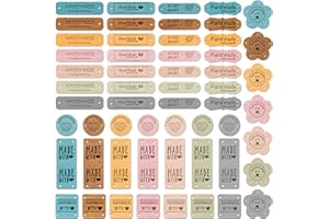 DRAUPNIR Handmade Leather Labels, 56 pcs Handmade Leather Labels for Crochet, Artificial Colorful Leather Labels with Love Hearts for Handmade Items Embossed Sew on Tag Crochet Knit DIY Jeans Bags Shoes Hat