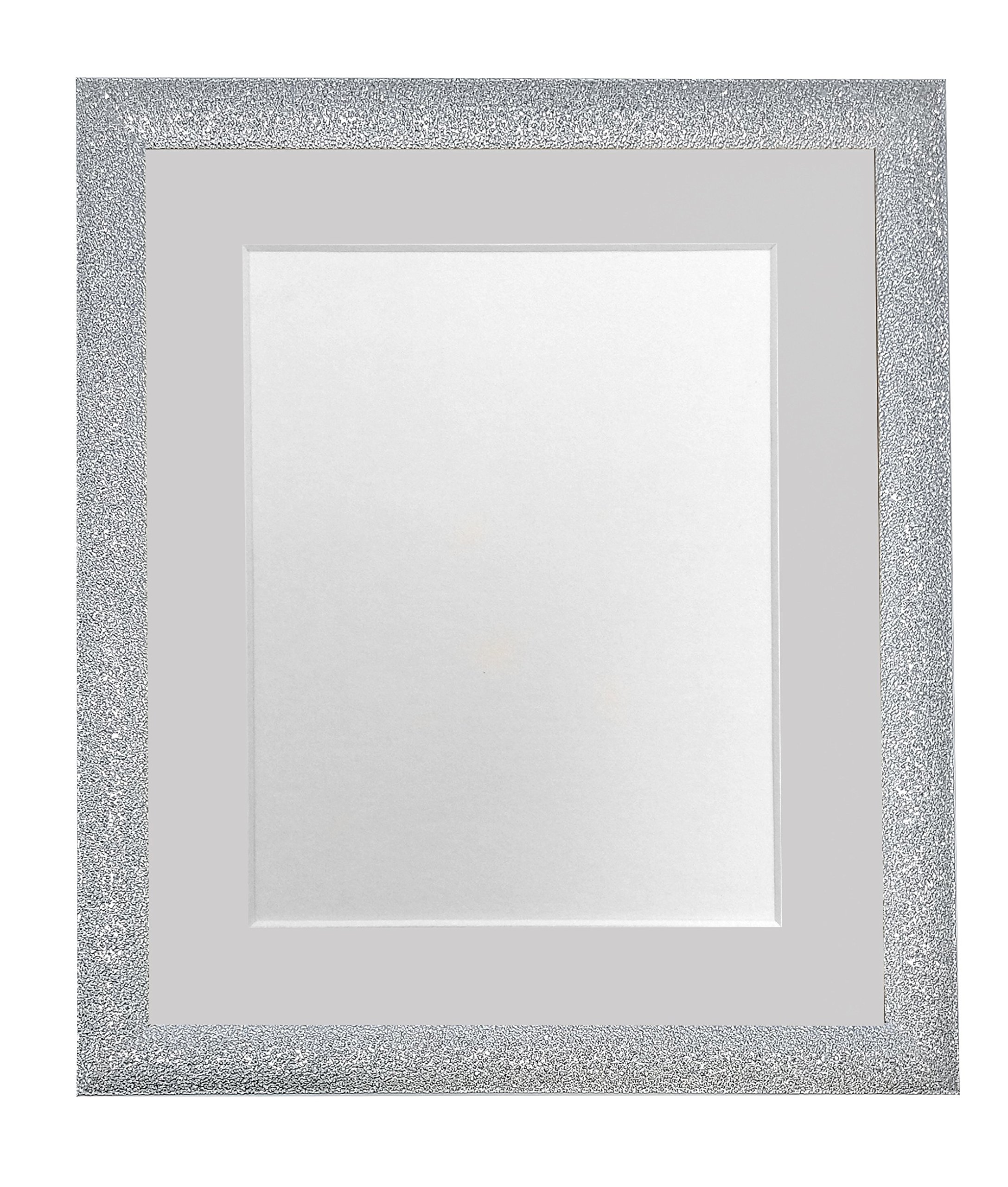 FRAMES BY POST Glitz Silver Picture Photo Frame with Light Grey Mount 12 x 12 Image Size 10 x 10 Inch Plastic Glass