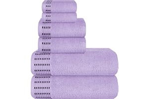 MALLONI HOME Ultra Soft 6 Pack Cotton Towel Set, Contains 2 Bath Towels 28x55 inch, 2 Hand Towels 16x24 inch & 2 Wash Coths 12x12 inch, Ideal Everyday use, Compact & Lightweight - Purple