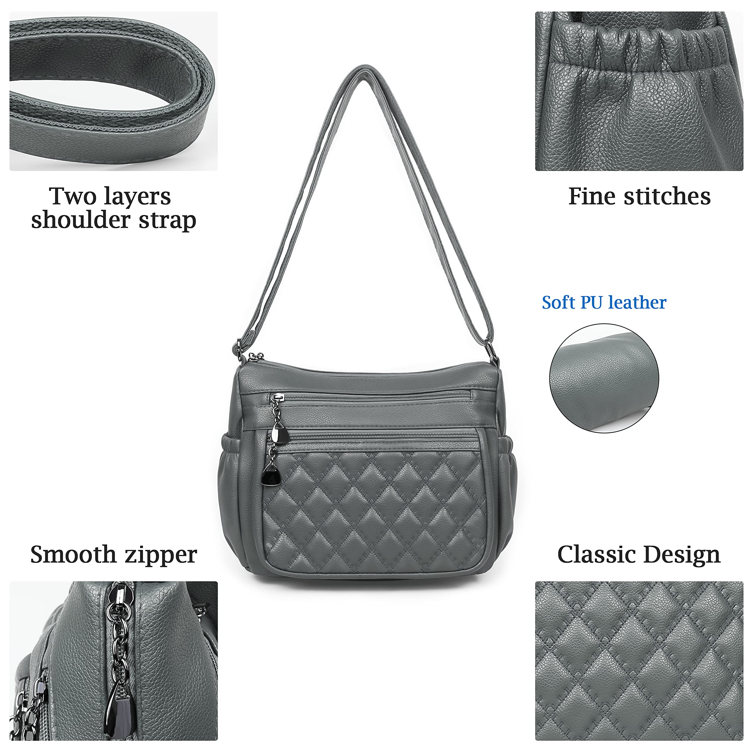 Crossbody Purse for Women Ladies Soft PU Leather Shoulder Bag Medium Roomy Handbag Fashion Tote Top Handle Satchel