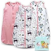 Cute Castle Baby Sleep Sack 0-6 Months - Lightweight 100% Cotton 2-Way Zipper TOG 0.5 Infant Wearable Blanket, Newborn Essentials Toddler Sleep Clothes (3 Pack Pink)