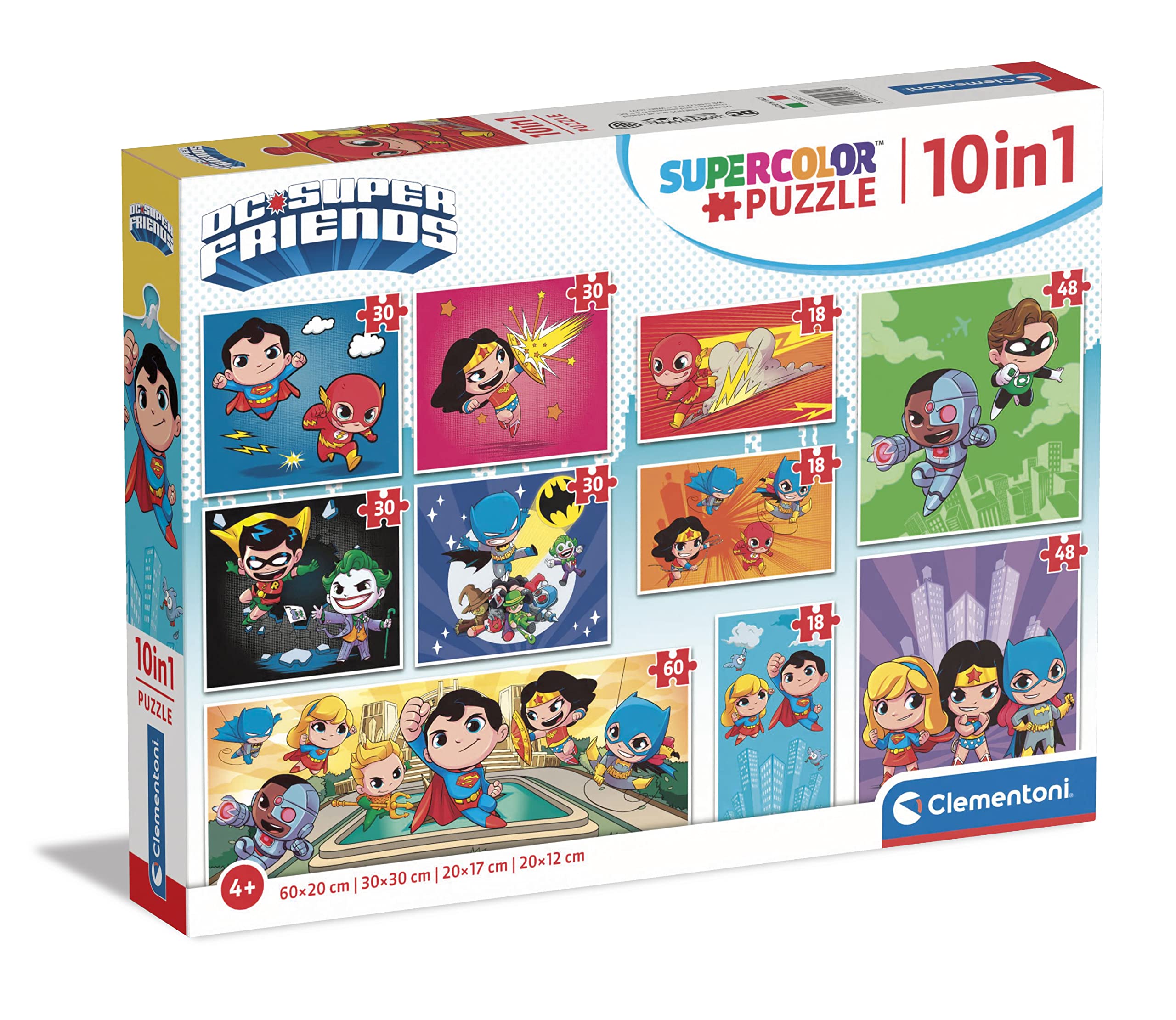 Clementoni - 20272 - Supercolor Puzzle 10 In 1 Dc Comics (3x18, 4x30, 2x48 and 1x60 Pieces) - Jigsaw Puzzle For Kids Age 4