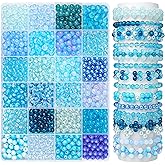 1200PCS 6mm Blue Glass Beads for Bracelets, 24 Colors Crystal Beads Bracelets Making Kit and Jewelry Making, Round Blue Ocean Sea Beads for Friendship Bracelets Earring Necklace DIY Crafts