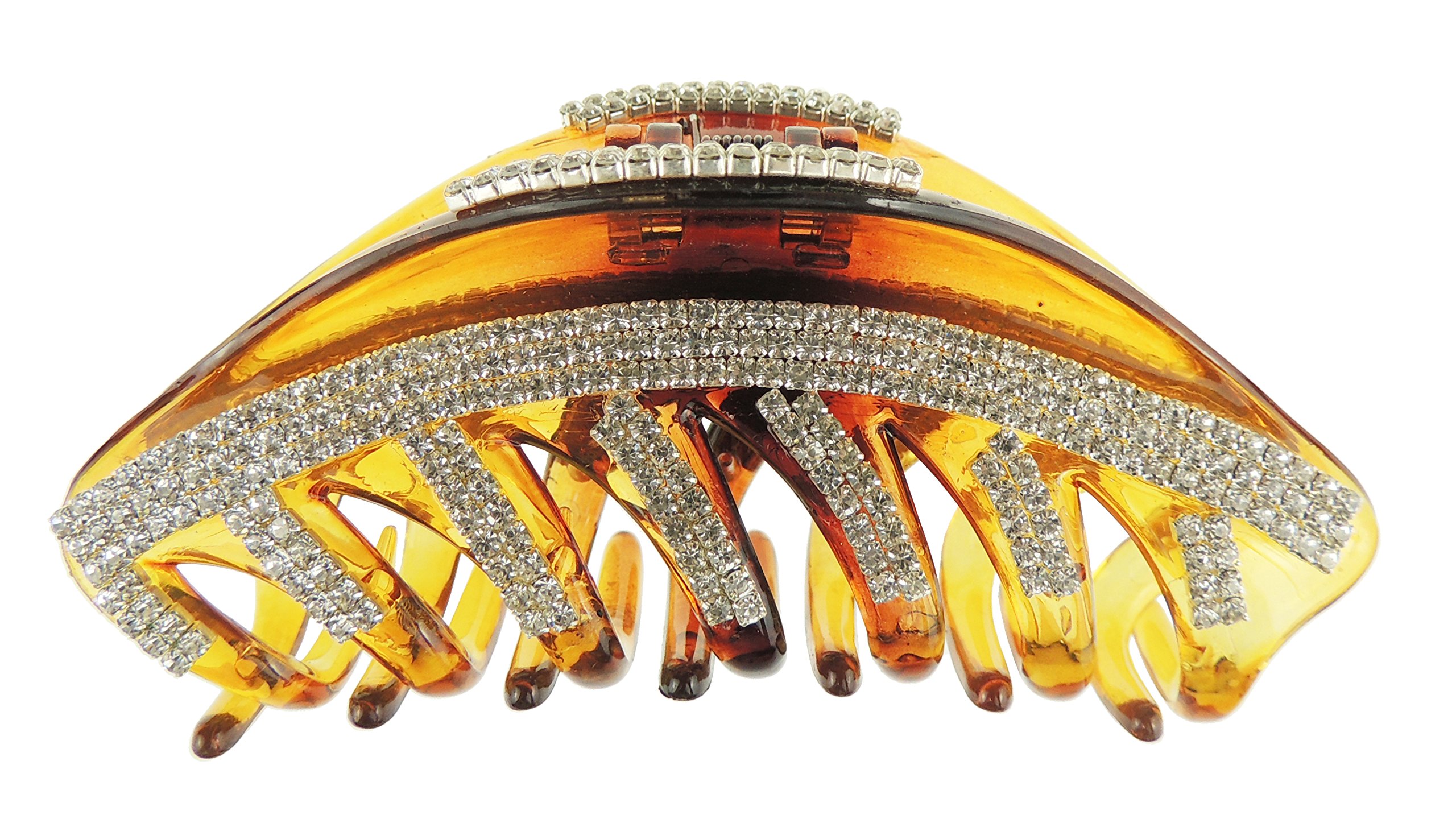 Extra Sparkly Women Girls Crystal Diamante Rhinestone Gems Bridal Wedding Evening Party Styling Fine Thin Hair Accessories Butterfly Claw Jaw Clip Octopus Clamp 9cm Curved Stripes (Brown)