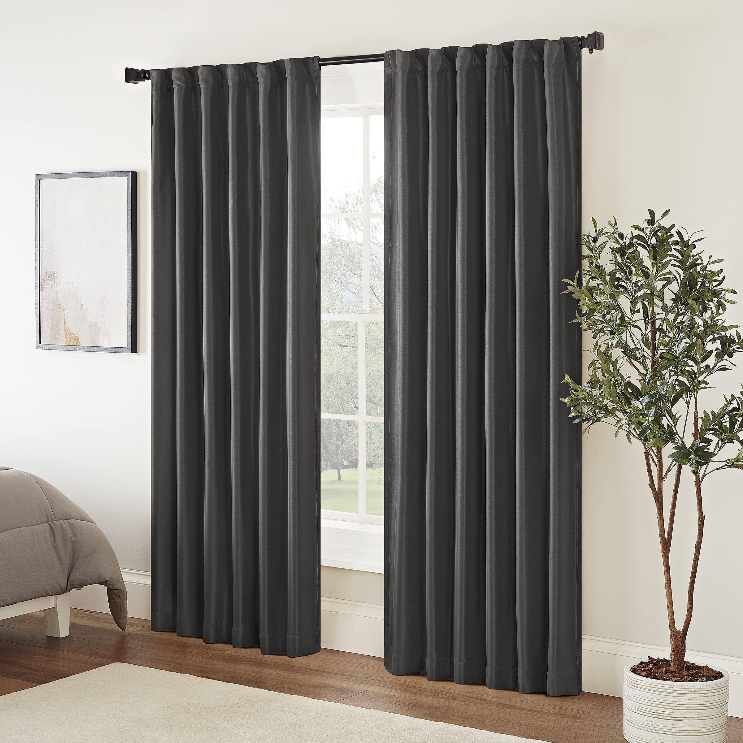 Eclipse Modern Blackout Thermal Rod Pocket Window Curtain for Bedroom (1 Panel), Polyester, Charcoal, 52" W x 63" L (Pack of 1) — image 1