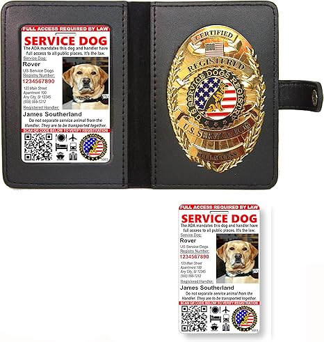 Amazon Com Service Dog Badge Leather Wallet With 2 Custom Photo Id S Registration On Us Service Dog Registry Pet Supplies