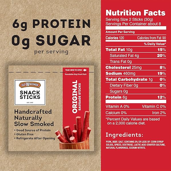 OLD WISCONSIN SNACK STICKS, ORIGINAL, 8-OUNCE PACKAGE