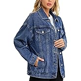 Muundim Jean Jacket for Women, Oversize Denim Jacket Trendy, Women's Long Jean Jackets Trucker Coat