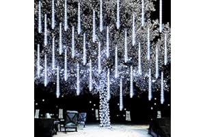 Dazzle Bright Christmas Lights Outdoor, 288LED Meteor Shower Rain Lights 12 Inch 8 Tubes, Waterproof Plug in Falling Icicle Light Christmas Decorations for Xmas Tree Yard House Decor (White)