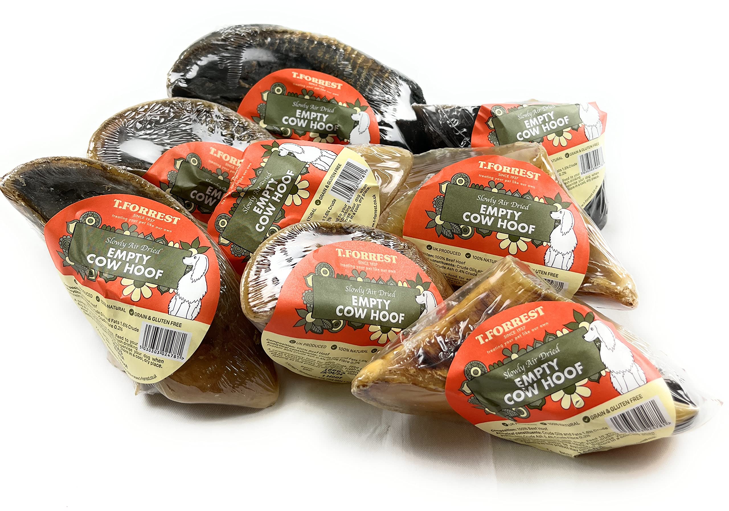 T forrest 8 x 100% Natural, Air Dried Dog Treats - 8 Empty Hooves - Produced in UK