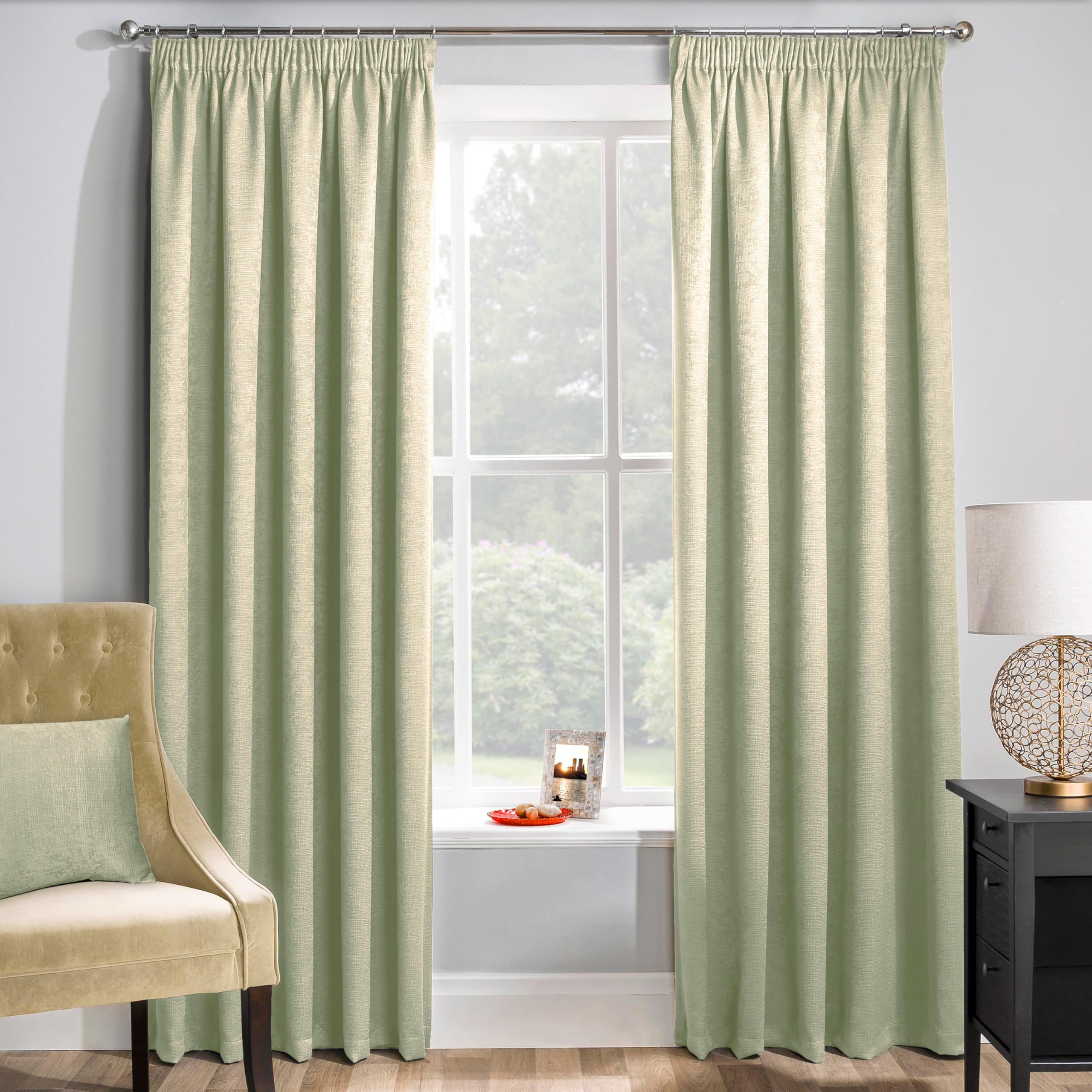 Enhanced Living Matrix Green Curtains for Living Room - 46x90 inch (117x229 cm) - Tape Top Noise Reducing Thermal Curtains for Bedroom - 2 x Curtain Panels