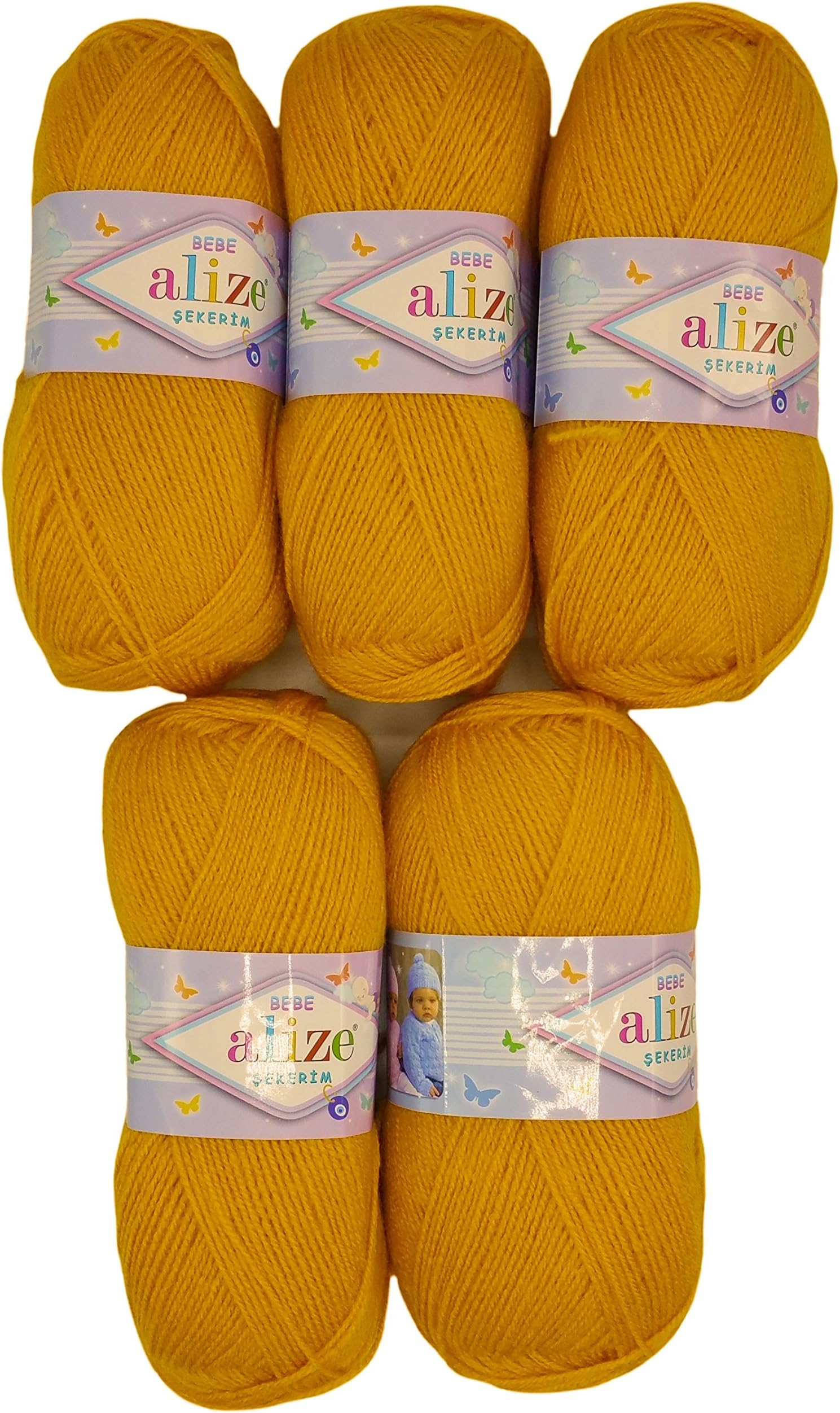 5 x 100g Knitting Wool Alize Bebe Saffron no. 488/500 GSM Wool Knit and Crochet