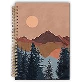 Lacosu Abstract Boho Sun Mountain Spiral Notebook,Laminated Hard Cover,College Ruled 5.5×8.3 Inches,Office Supply,Journal Notebooks for Journaling Writing Work Office College,Boho Gifts