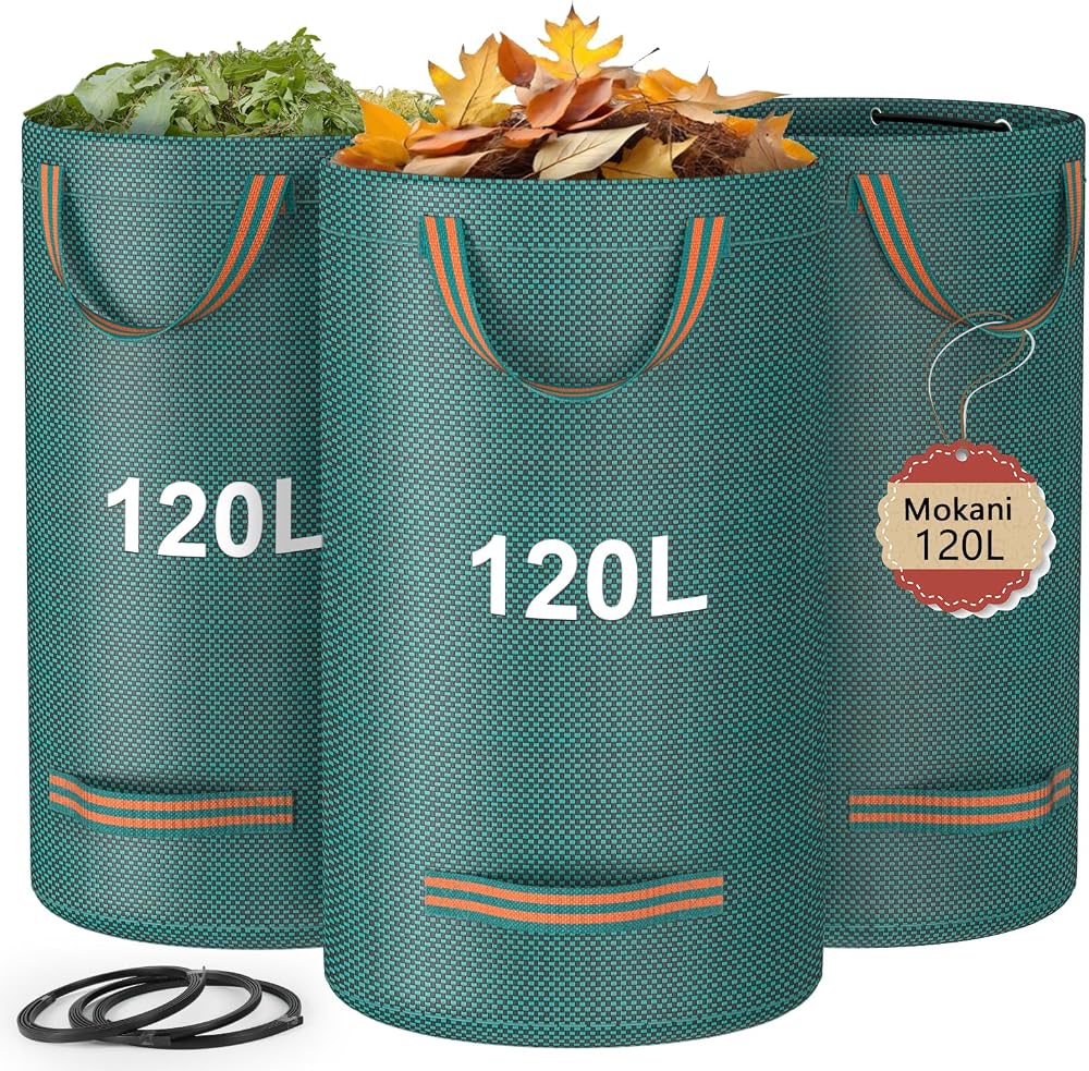 Mokani Garden Waste Bags 120L x3 Heavy Duty with Handles Waterproof