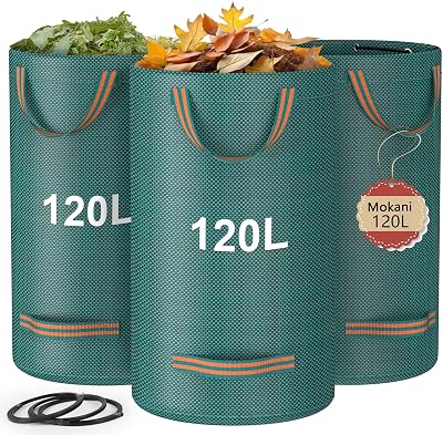 Mokani Garden Waste Bags 120L x3 Heavy Duty with Handles Waterproof