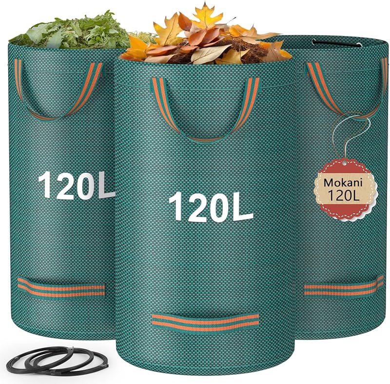 Mokani Garden Waste Bags 120L x3 Heavy Duty with Handles Waterproof