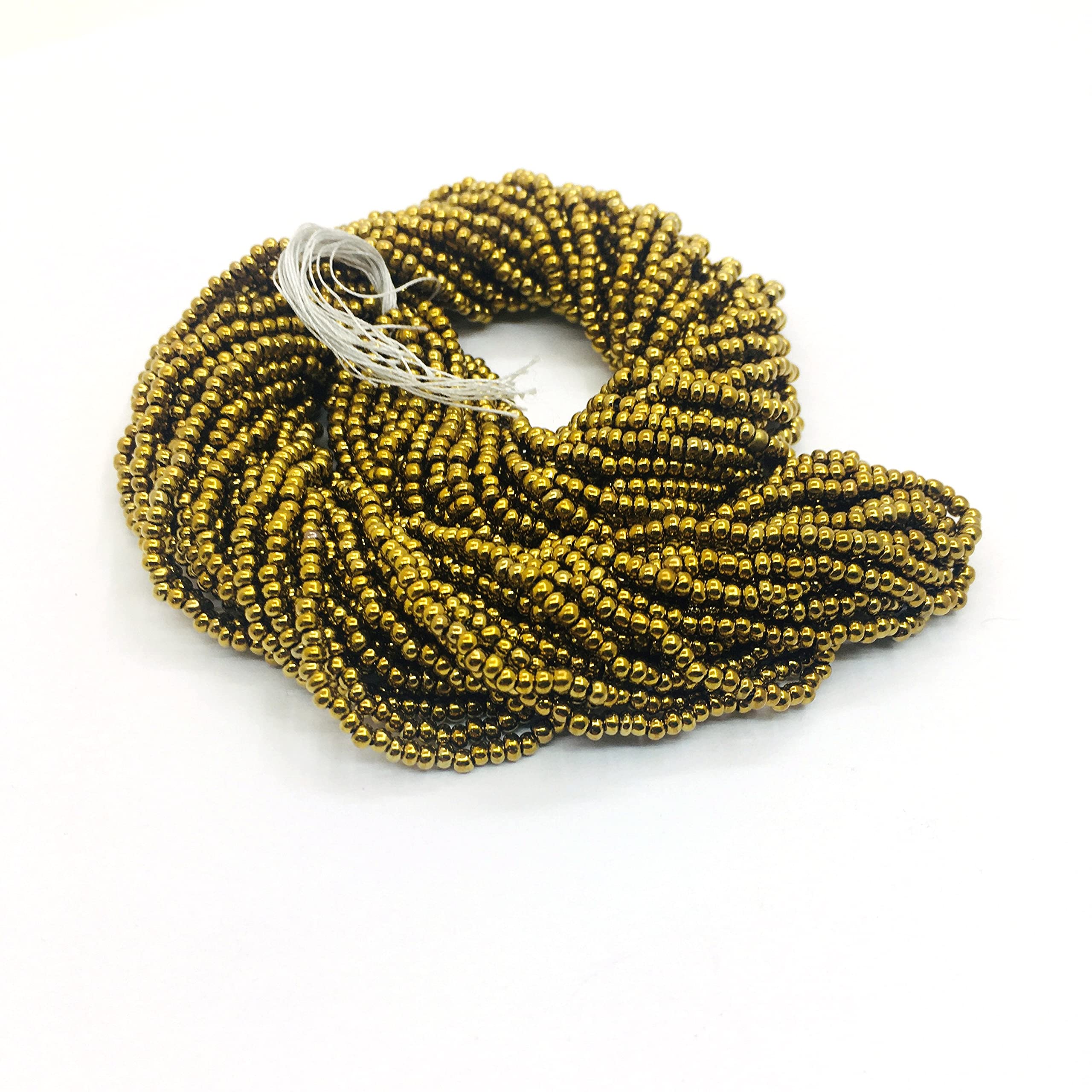 Perlin Seed Beads 2 mm Preciosa Ornela Czech 9000 Pieces CZ Glass Beads 11/0 24 on Multiple Strands (Antique Gold Polished Metallic) — image 1