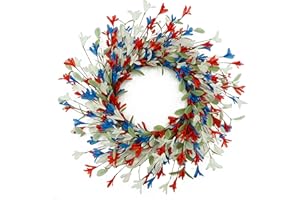 WreathDream 4th of July Wreath Patriotic Wreath Forsythia Flower Wreath for Front Door with eucalyptus leaves for Front Door in Door Out Door Home Farmhouse Decor