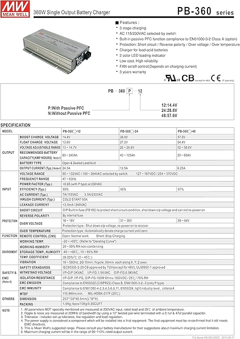 Amazon Com Mw Mean Well Pb 360p 12 14 7v 24 3a Single Output Battery Charger Computers Accessories