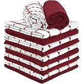 TALVANIA Red Kitchen Dish Towels 100% Cotton Dobby Weave Terry Towel Set, 12 Pack Soft and Absorbent Multipurpose Dish Cloth, Hand Towel and All Kitchen Cleaning 15” X 25” Machine Washable