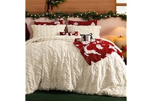 Bedsure Tufted Boho Comforter Set Queen Size - Beige Boho Bed Set, GentleSoft™ 3 Pieces Farmhouse Shabby Chic Embroidery Bedding, Gifts for Woman, Soft Jacquard Queen Comforter for All Seasons