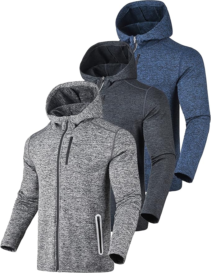 Buy Pack of 3 Men's Performance Fleece Full Zip Hoodies with Pockets