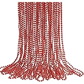HOOSUN 30 Pack Red Beads Necklaces Bulk,Christmas Beads Necklaces Party Favors,Mardi Gras Beads Necklaces for Party,School Event,Parade Throw,Christmas Outfits Accessories for Women Kids