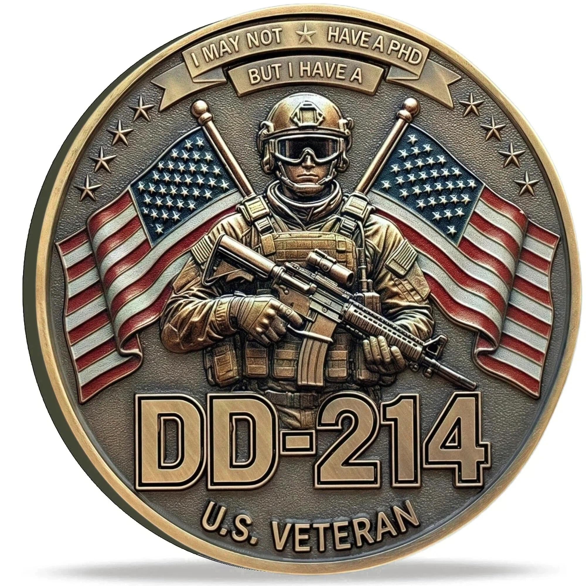 DD-214 US Veteran Challenge Coin, Patriotic Military Retirement Gift