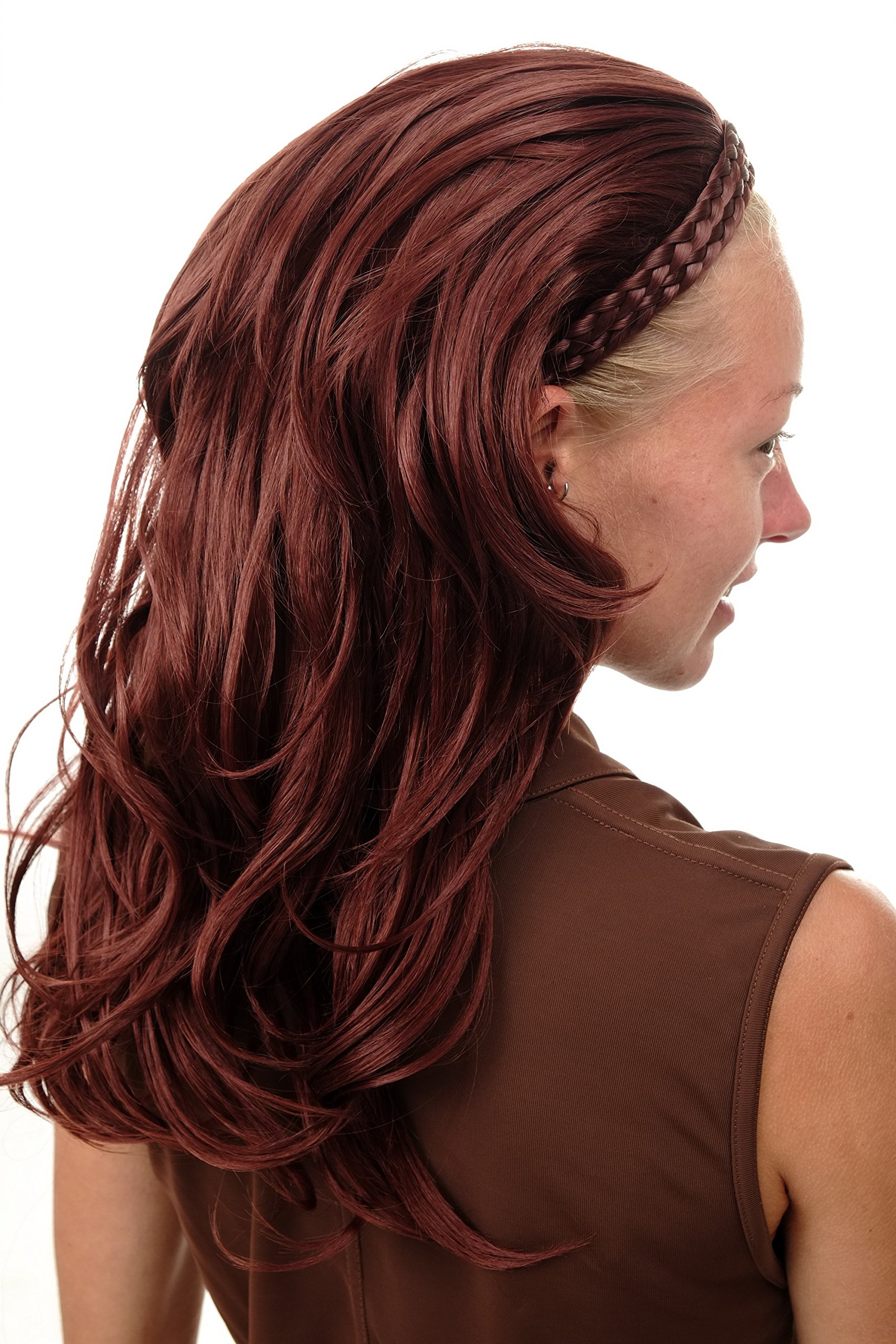 WIG ME UP - 90607-35 Halfwig Hairpiece Extension with braided hair circlet long wavy red brown dark auburn 23inch