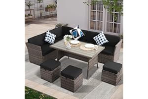 KIGOTY Patio Set 7-Piece Outdoor Dining Set,Patio Table and Chairs Set with Soft Cushions Lawn Furniture in Brown Rattan for Deck,Backyard, Garden